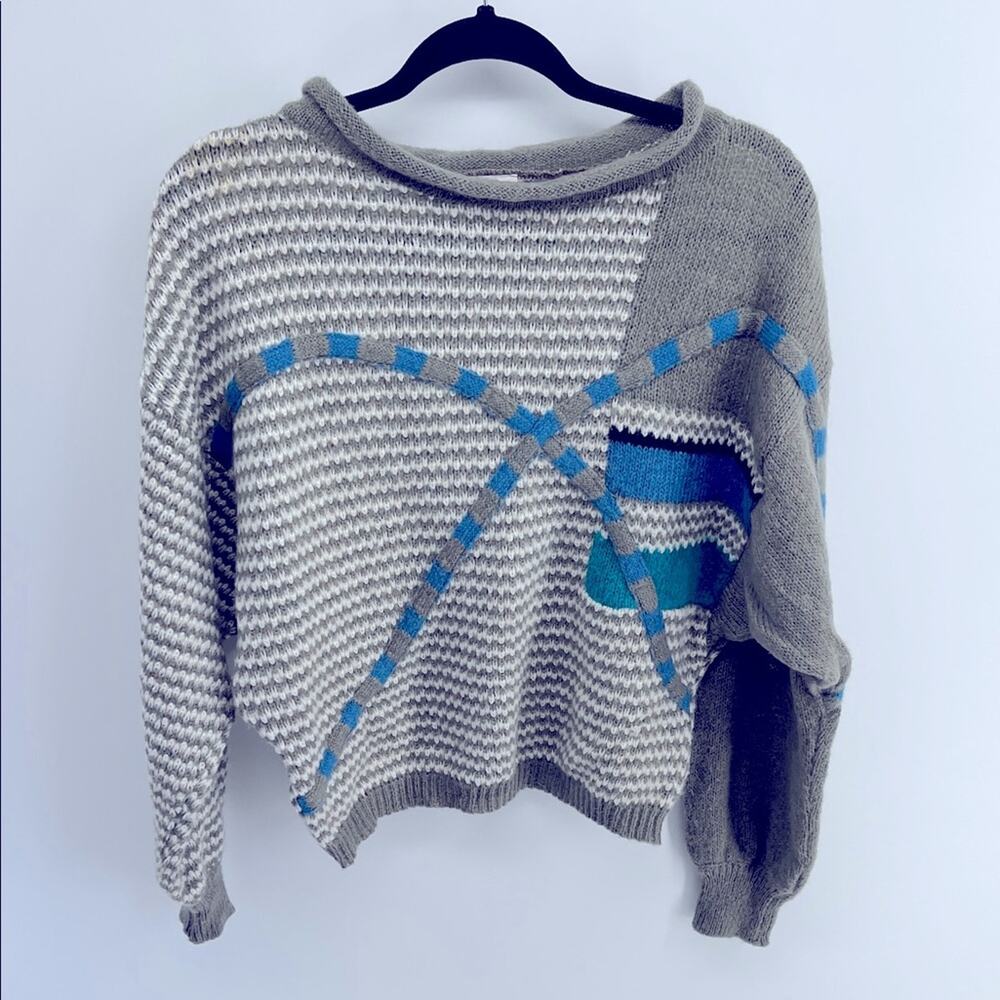 Vintage Mondi Made In Germany wool Mohair rolled wide collar cropped sweater 38